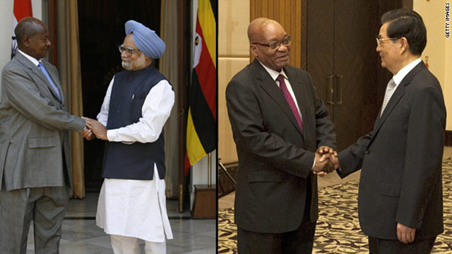 Ugandan President Yoweri Museveni, Indian PM Manmohan Singh, South African President Jacob Zuma, Chinese premier Hu Jintao.