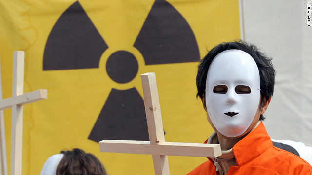 South Korean environmental activists demonstrate to oppose nuclear power in Seoul on Monday.