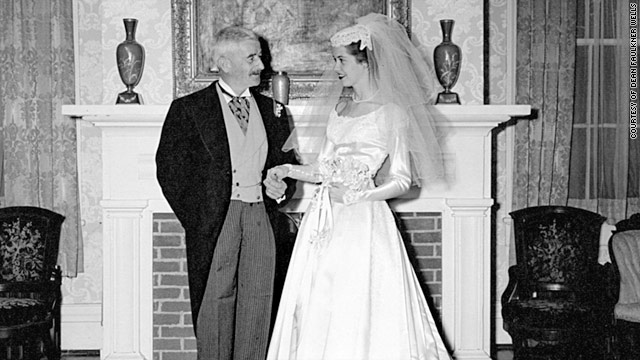 Dean Faulkner Wells poses next to her uncle William Faulkner at his home just before her wedding.