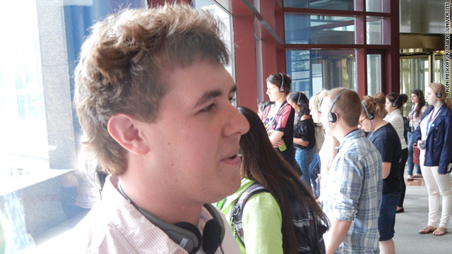 Travis Fedschun visits the World Trade Center site with fellow students working on Rutgers University's  9/11 Project.