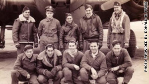Lt. William M. Price III, standing second from right, with fellow airmen on the day of his last mission.