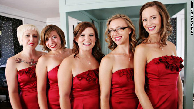 Brianne Bricker (middle) poses with fellow bridesmaids before a wedding she was in last August.
