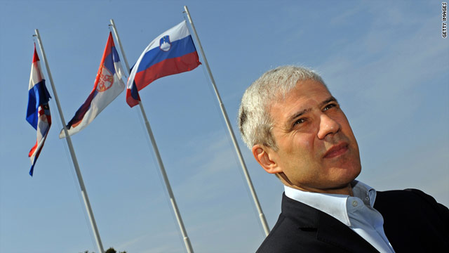 Serbian President Boris Tadic awaits arrival of Slovenian and Croatian prime ministers at meeting on April 1.