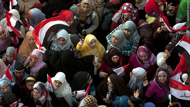 Egyptian women protesting in Tahrir square in February, 2011