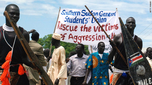 Sudanese demonstrators in the southern capital Juba protest the northern military occupation of the Abyei region on May 23.