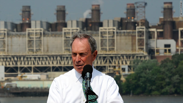 New York Mayor Michael Bloomberg speaks in front of a coal-fired power plant in Alexandria, Virginia, on July 21.
