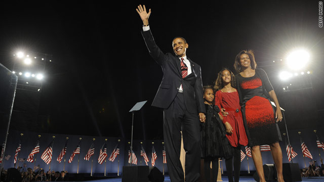 Hope and approval ratings were sky high on November 4, 2008, at Obama's election night victory rally in Grant Park, Chicago.