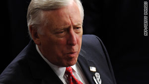 Rep. Steny Hoyer, D-Maryland, wears a black-and-white ribbon Tuesday to honor victims of the Arizona shooting.