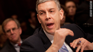 Education Secretary Arne Duncan speaks at the Senate Budget Committee in Washington on Tuesday.