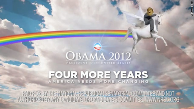 An April Fools' Day ad from the National Republican Senatorial Committee makes a bid for President Barack Obama's re-election.