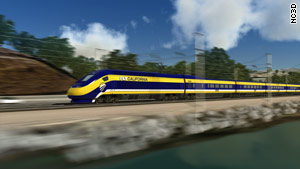 An artist's rendition of a high-speed train in California -- one of several states participating in the federal funding program.