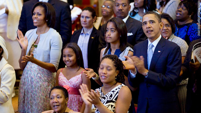 President Obama, first lady Michelle Obama and daughters Malia and Sasha attended the Easter service at Shiloh Baptist Church.