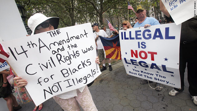 Opponents of illegal immigration mount a small counterdemonstration last year in New York City.