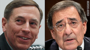 Gen. David Petraeus, left, has led the forces in Afghanistan. Leon Panetta will be moving from CIA director.