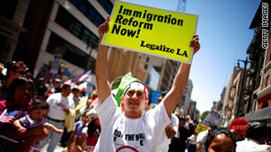 Hundreds rally in Los Angeles, California, on May 1, 2011.