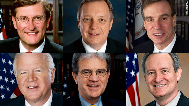 The "Gang of Six:" Democrats Kent Conrad, Dick Durbin, Mark Warner; Republicans Saxby Chambliss, Tom Coburn, Mike Crapo.