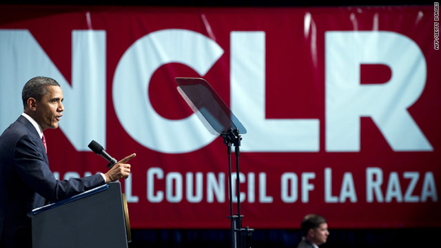 President Barack Obama addresses the National Council of La Raza annual conference Monday in Washington.