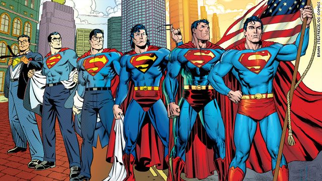 The many faces of Superman since 1938, when he was introduced in "Action Comics." The 900th issue is out  Wednesday.