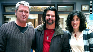 Ron Moore, center, with co-Executive Producer Maril Davis, right, and Director/co-Executive Producer Michael Rymer, on the set of "17th Precinct."