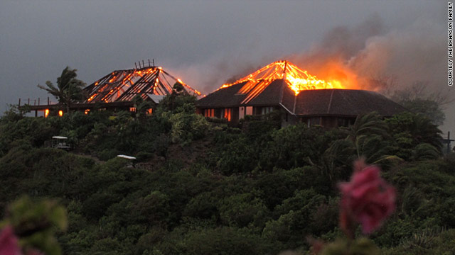 About 20 people, including Oscar-winning actress Kate Winslet, were in Richard Branson's house at the time of the fire.