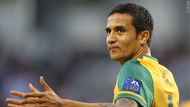 Everton star Tim Cahill opened their scoring for the Socceroos in Doha.