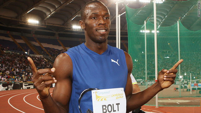 Usain Bolt celebrates after making a winning return to the track at the Golden Gala event in Rome.