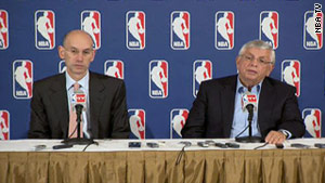 NBA Deputy Commissioner Adam Silver, left, and Commissioner David Stern talk about the lockout Thursday.