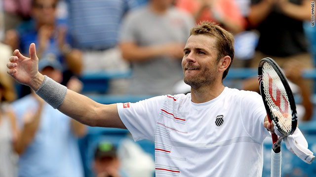 Mardy Fish celebrates his first victory over Spanish superstar Rafael Nadal.