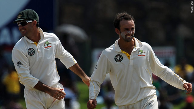 Nathan Tyson celebrates one of his five wickets during his sensational Test debut in Galle. 