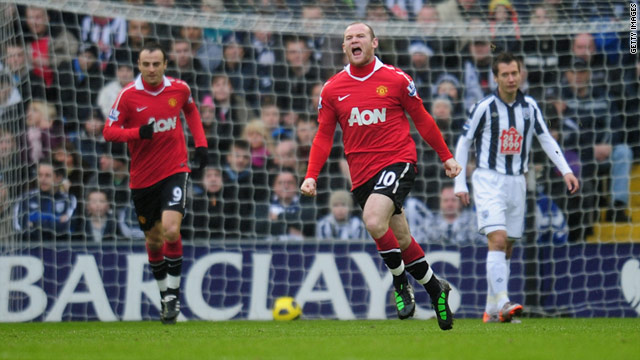 Manchester United's Wayne Rooney celebrates scoring the opening goal in a 2-1 win over West Brom on New Year's Day.