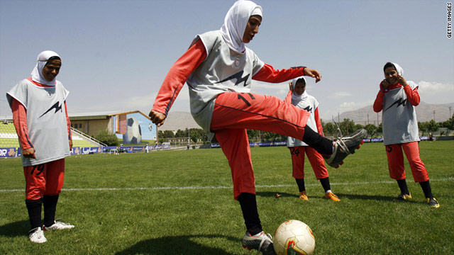 Iran's women's soccer team team practising in Tehran in 2009.