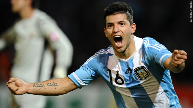 Sergio Aguero celebrates after scoring for Argentina against Costa Rica in the Copa America tournament on July 11.
