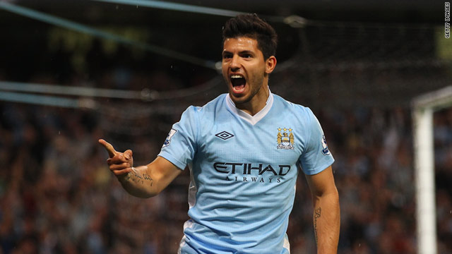 Manchester City shirt worn by Sergio Aguero during title-winning