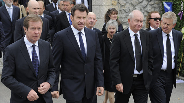 (L to R) George O'Grady, England's Nick Faldo, Roger Chapman and Scotland's Colin Montgomery at Ballesteros' funeral.