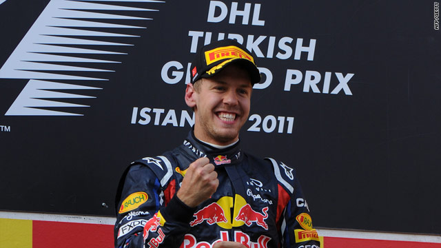 Vettel celebrates his third win of the season from four races.