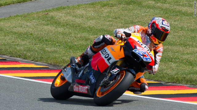 Casey Stoner is in line for his fifth victory of the season after taking pole for Sunday's German MotoGP.