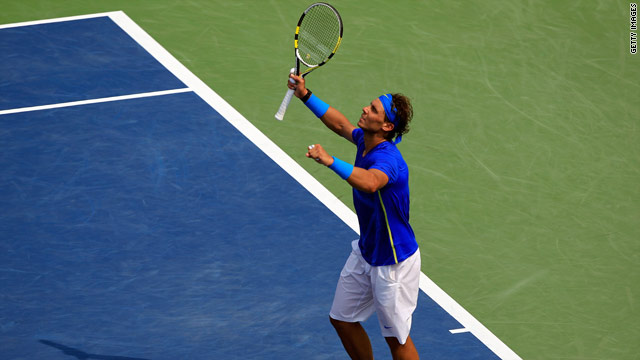 Rafael Nadal recovered from going 5-3 down in the opening set to defeat David Nalbandian at Flushing Meadows.