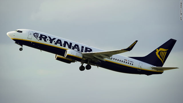 A Ryanair plane takes off from Barcelona, Spain, where a judge has ruled that one of the airline's fees is illegal.