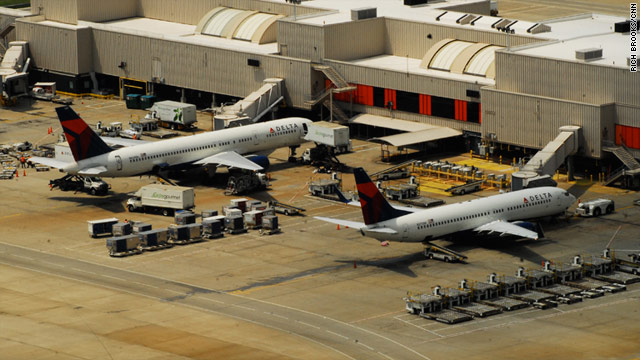 Planes get ready for passengers at Hartsfield Jackson International Airport in Atlanta, Georgia.