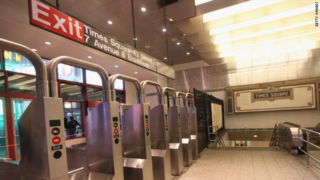 A Times Square subway station in New York City is deserted ahead of Hurricane Irene.