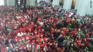 Hundreds of people packed Ohio's capitol to protest Senate Bill 5 on Thursday.