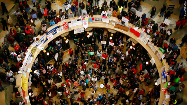 The Wisconsin capitol in Madison has seen many angry workers in recent days.