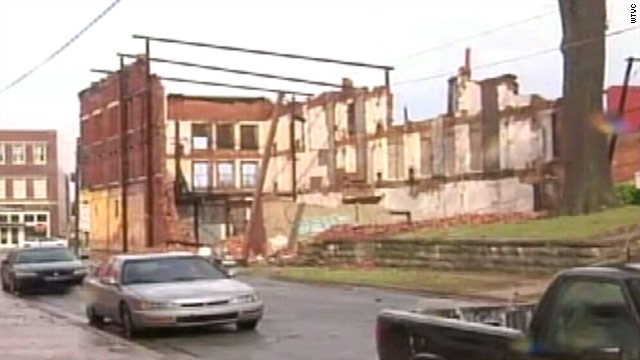 Severe weather in the Chattanooga area of Tennessee left buildings damaged on Monday.
