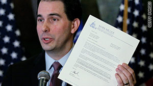 Wisconsin Gov. Scott Walker pushed for legislation curbing the collective bargaining rights of state employees in unions.