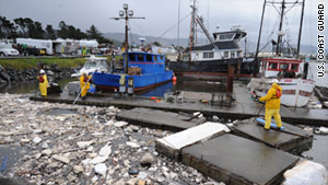 The tsunami wave that swept Dustin Douglas Weber out to sea also destroyed the harbor in Crescent City, California.