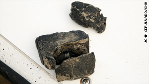 CNN found these tar balls on a beach near Elmer's Island, Louisiana.