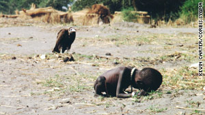 Kevin Carter's photo that captured the famine in Sudan earned the 1994 Pulitzer Prize. He committed suicide later that year.