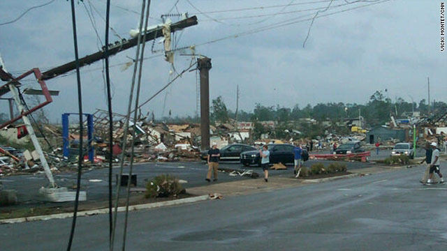 Organizations are at work providing food and shelter to people in places such as Tuscaloosa, Alabama, above.