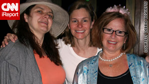 Liz Olson, from left, Susan Powell and Ann McQueen celebrate the royal wedding Friday in San Juan, Puerto Rico.