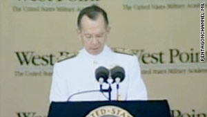 Adm. Mike Mullen, chairman of the Joint Chiefs of Staff, addresses West Point cadets Saturday.